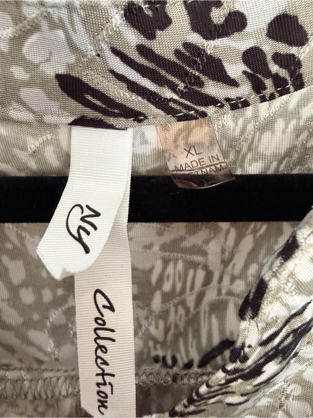 NY Collection Gray and Black Patterned V-Neck Blouse - Picture 2 of 4